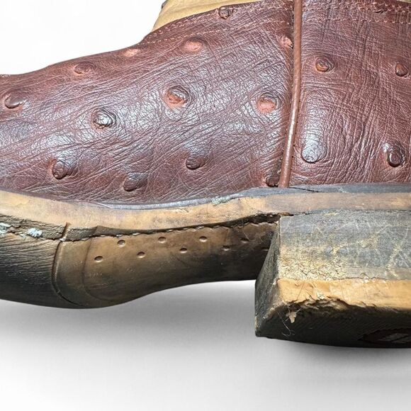 Nocona Men’s Size 8D Brown Leather Western Cowboy Boots Ostrich Print Square Toe - Picture 6 of 8